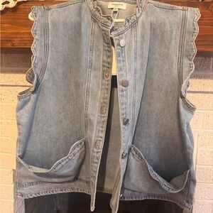 Denim Vest with Scalloped Edges